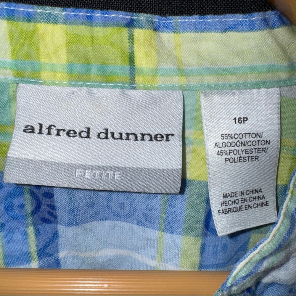 Alfred Dunner Top Womens 16P Blue Floral Plaid Short Sleeve Button Up - Picture 7 of 8